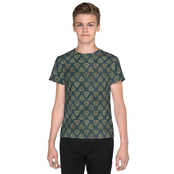 Triquetra Celtic Knots | Distressed Teal | Gold | Youth T-shirt