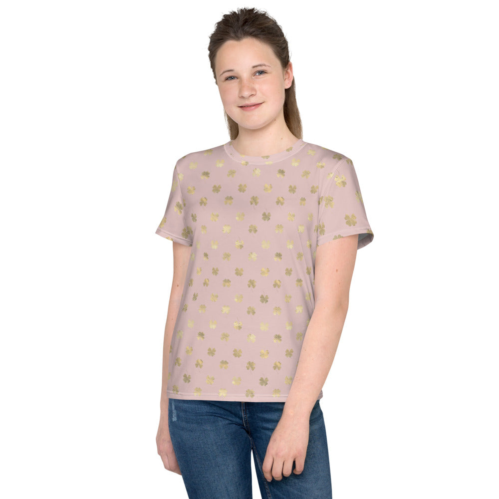 4 Leaf Clovers | Blush Pink | Gold | Youth | T-Shirt