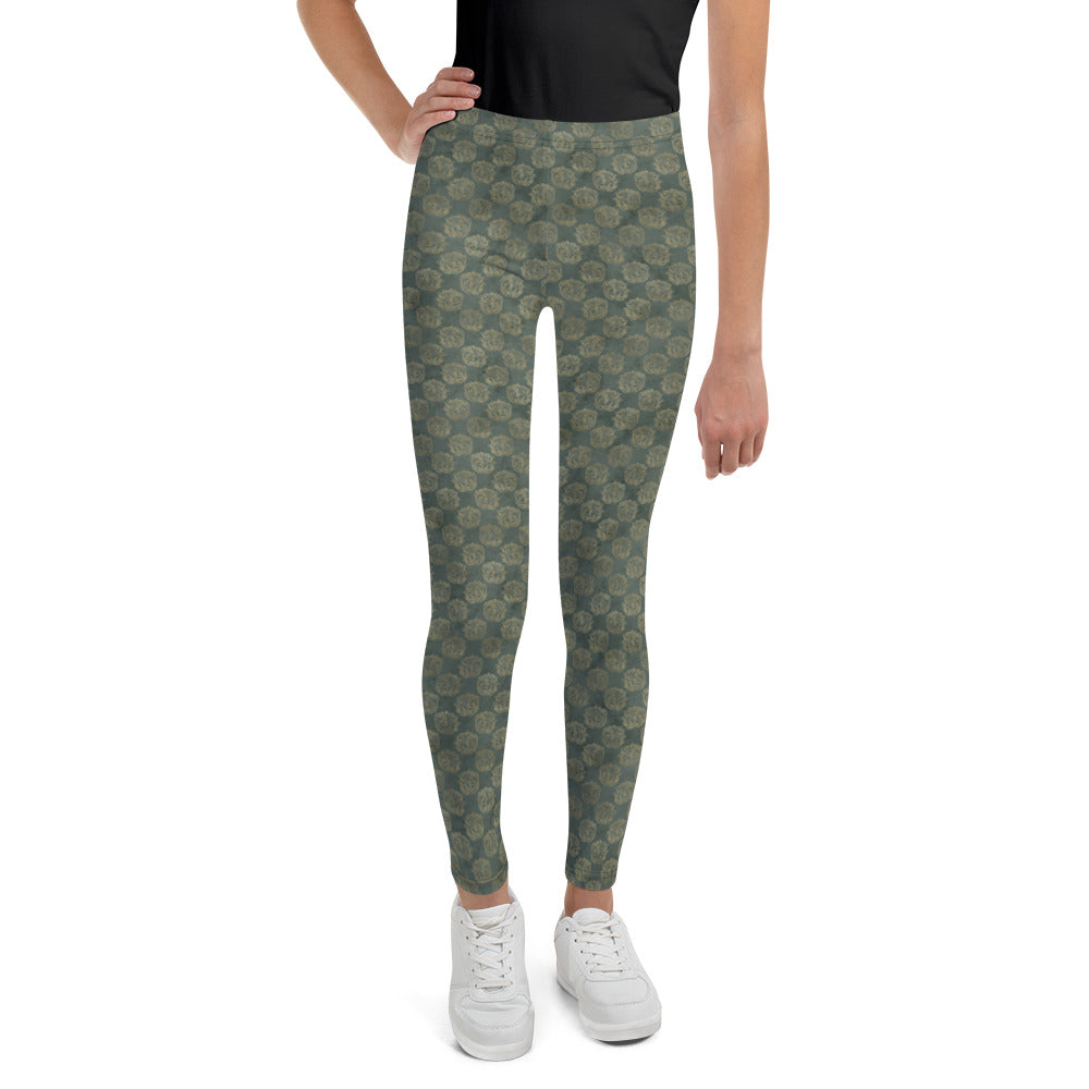 Gold Celtic Knot Horses on Distressed Green - Youth Leggings-Clover & Thistle