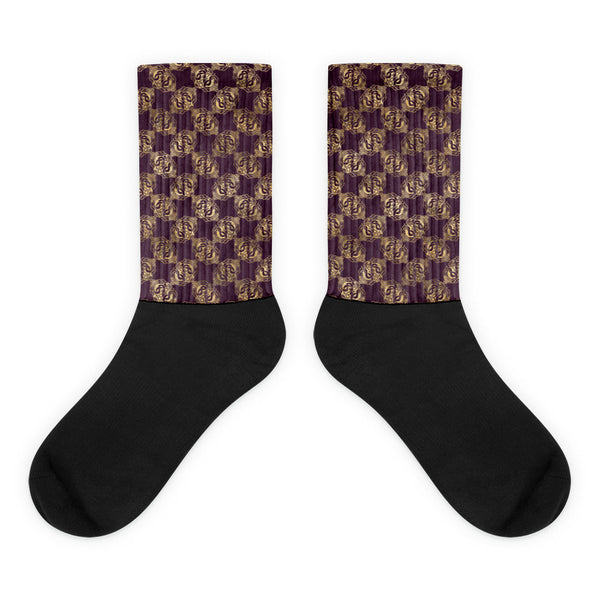 Gold Double Celtic Dragons on Distressed Purple - Socks