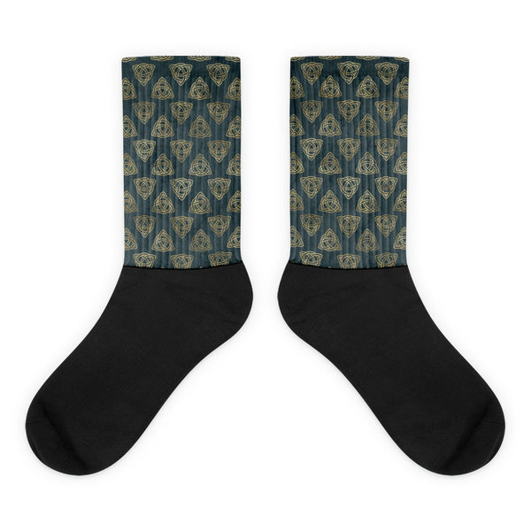 Triquetra Celtic Knots | Distressed Teal | Gold | Black Footed Socks