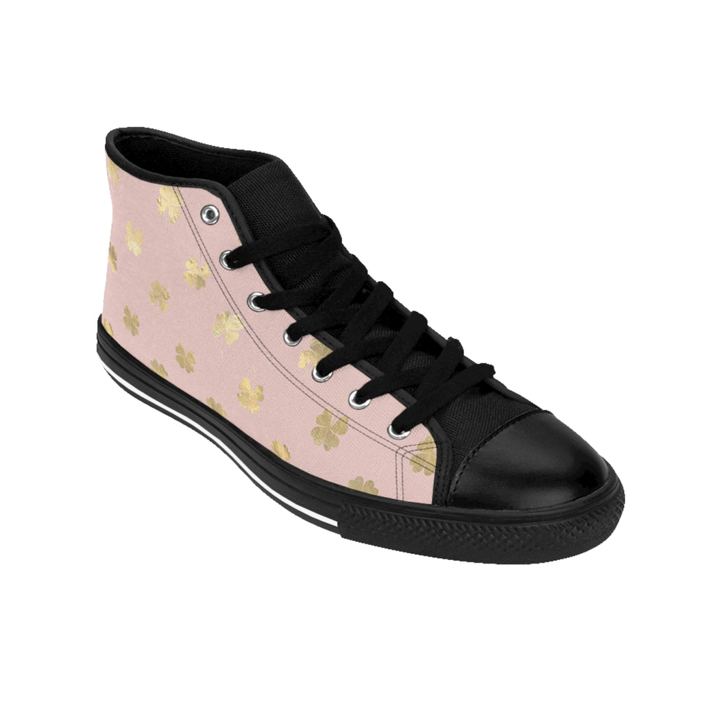4 Leaf Clovers | Gold | Blush Pink | Celtic | Irish | Canvas | Women's | Shoes | High-top | Sneakers