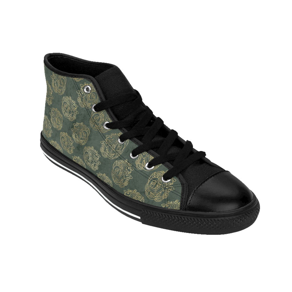 Gold Celtic Knot Horses on Distressed Green - Women's High-top Sneakers