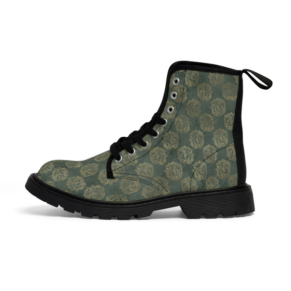 Gold Celtic Knot Horses on Distressed Green - Women's Canvas Boots