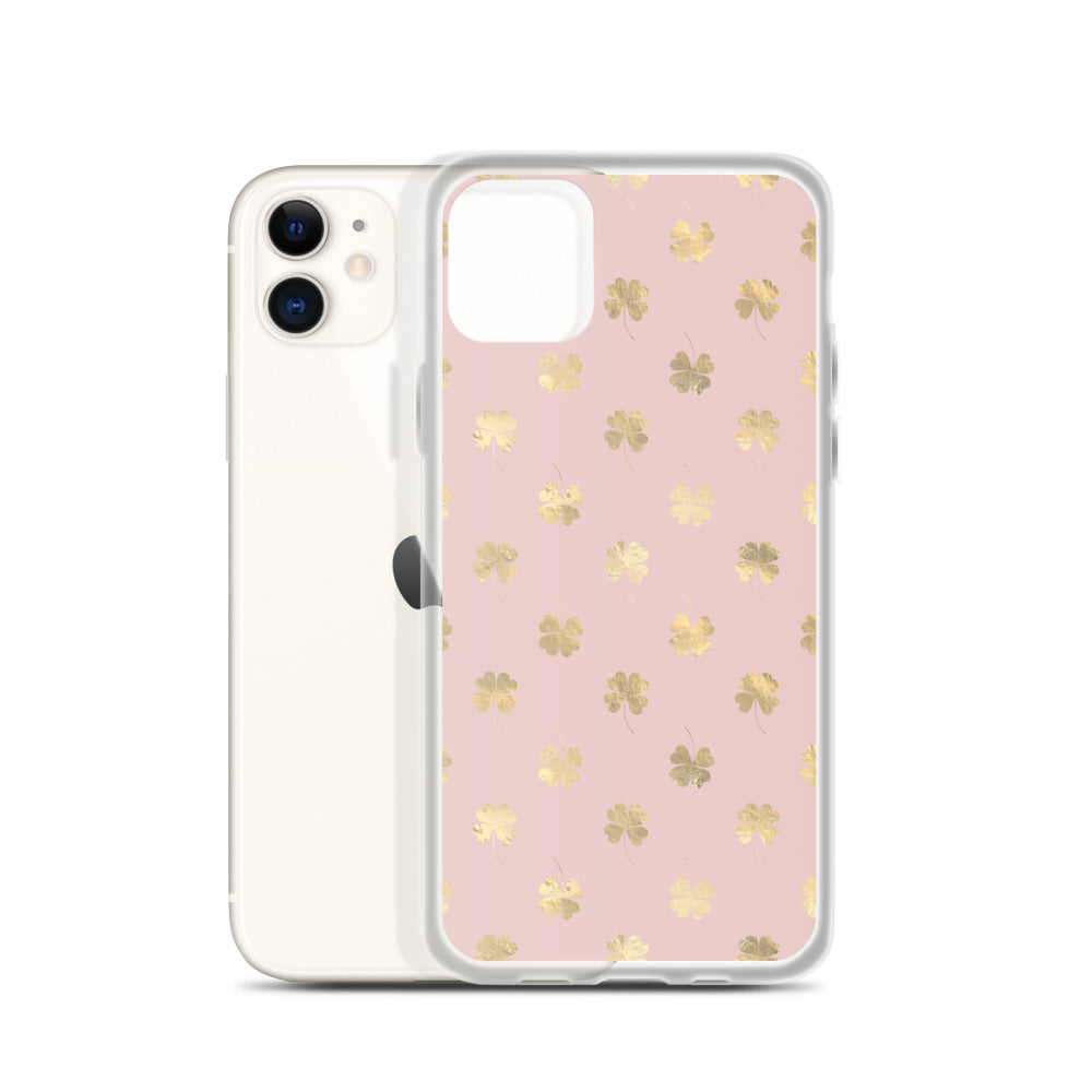 Golden 4 Leaf Clovers on Blush Pink - iPhone Case-Phone Case-Clover & Thistle