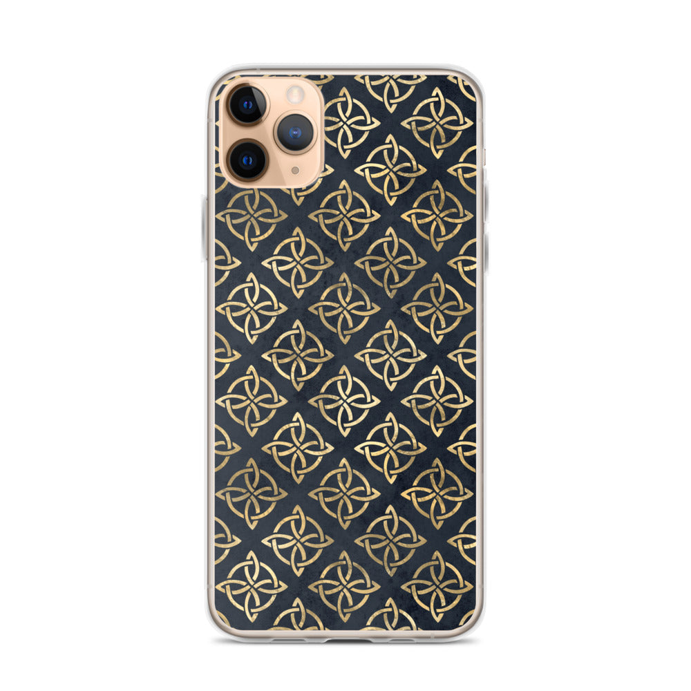 Gold Quaternary Celtic Knots on Distressed Navy Blue - iPhone Case-Phone Case-Clover & Thistle