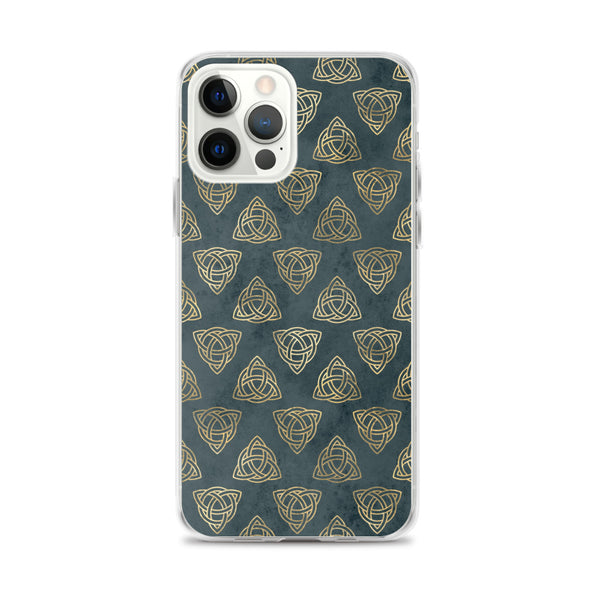 Triquetra Celtic Knots | Distressed Teal | Gold | iPhone Case