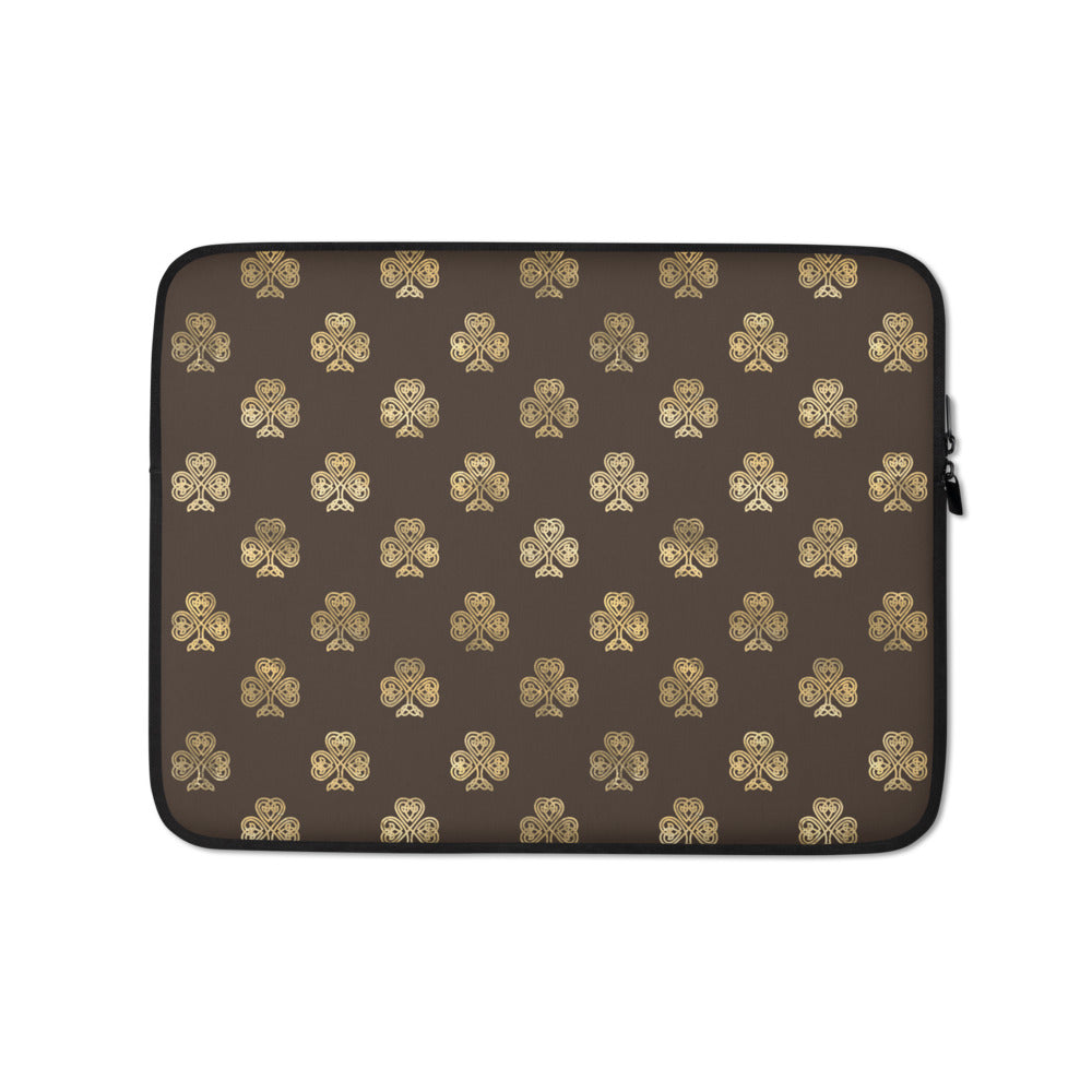 Chocolate and Gold Celtic Knot Shamrocks - Laptop Sleeve-Laptop Cover-Clover & Thistle