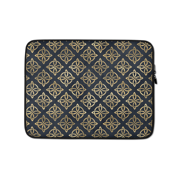 Gold Quaternary Celtic Knots on Distressed Navy Blue - Laptop Sleeve-Laptop Cover-Clover & Thistle