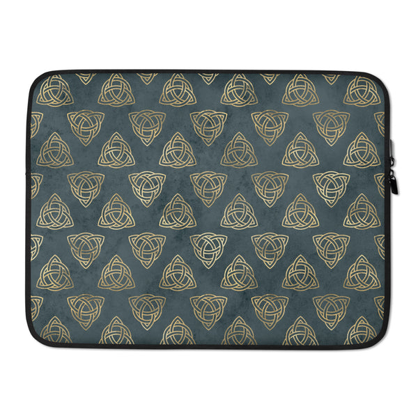 Triquetra Celtic Knots | Distressed Teal | Gold | Soft Laptop Sleeve