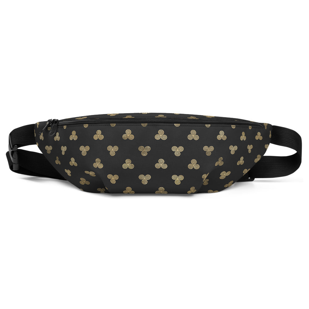 Small Gold Celtic Triskeles on Black - Fanny Pack-Fanny Pack-Clover & Thistle