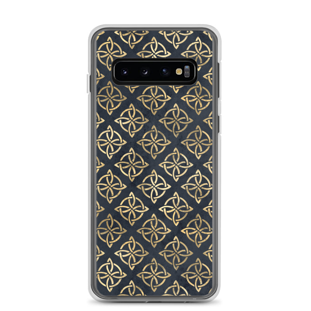 Gold Quaternary Celtic Knots on Distressed Navy Blue - Samsung Case-Phone Case-Clover & Thistle