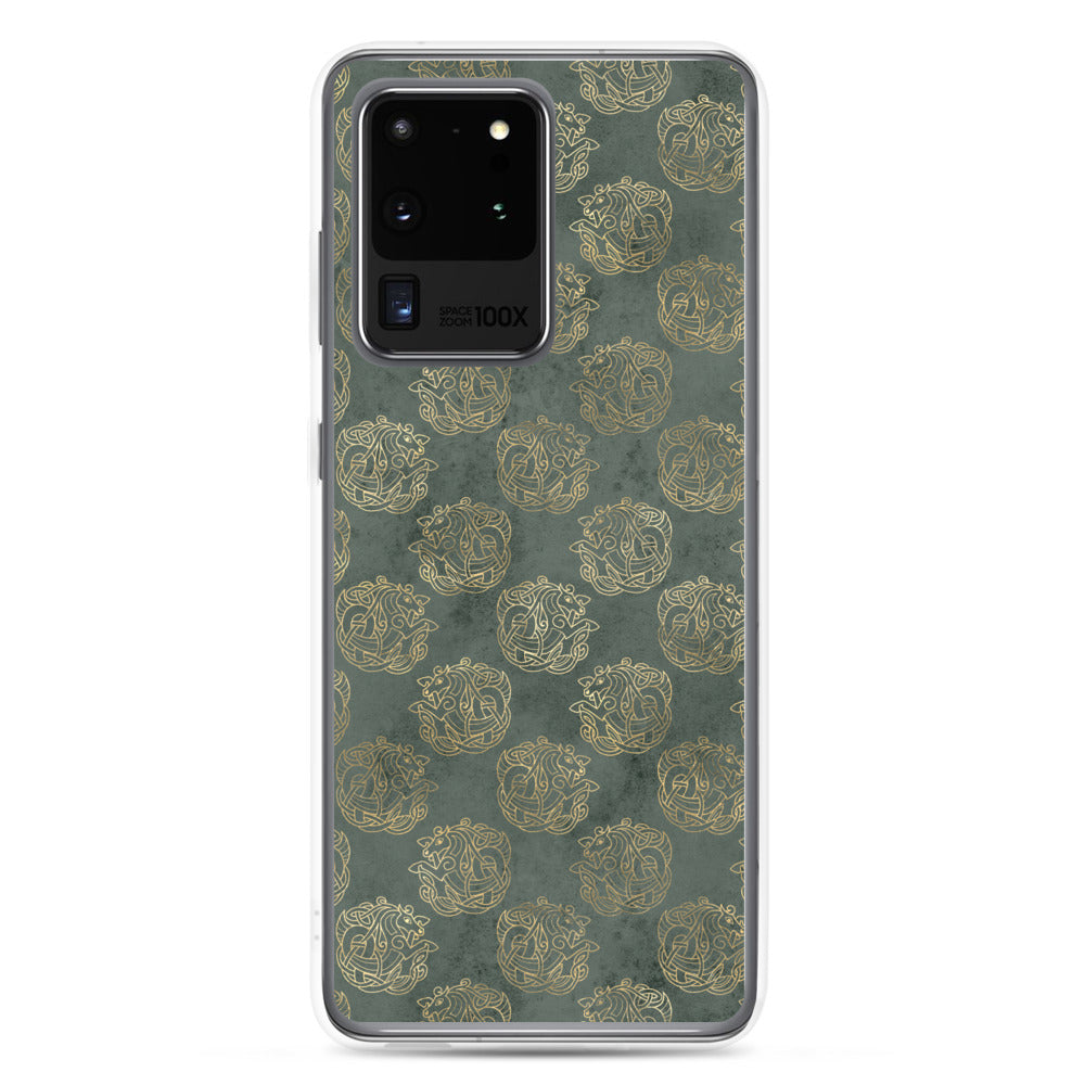 Gold Celtic Knot Horses on Distressed Green - Samsung Case-Phone Case-Clover & Thistle