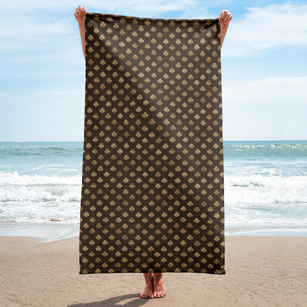 Chocolate and Gold Celtic Knot Shamrocks - Beach Towel-Beach Towel-Clover & Thistle