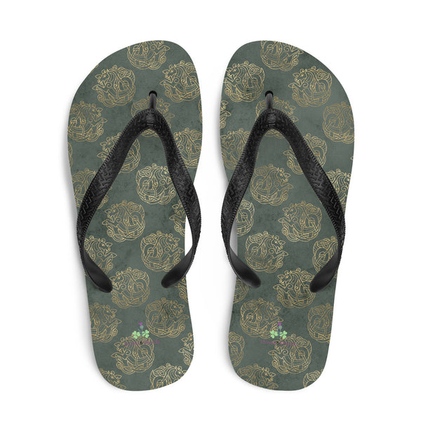 Gold Celtic Knot Horses on Distressed Green - Flip-Flops-Clover & Thistle
