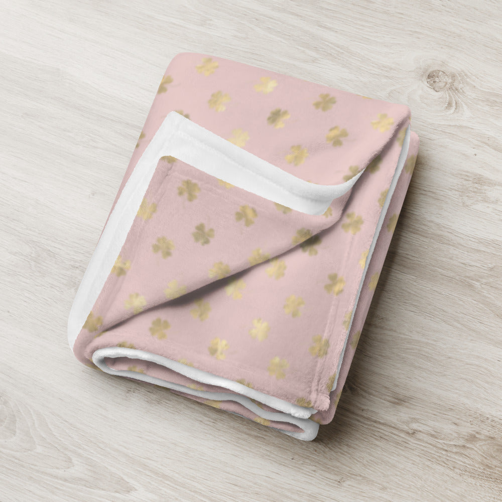 4 Leaf Clovers | Blush Pink | Gold | Thin Throw Blanket